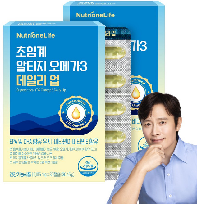 뉴트리원 초임계알티지오메가3 데일리 업 비타민D 비타민E 함유 혈행건강 초임계 rTG 오메가3, 2개, 30정