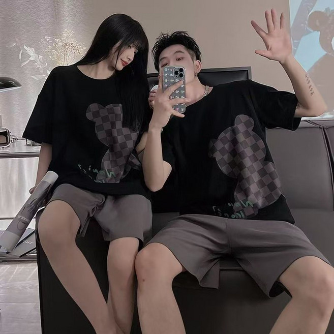 커플잠옷 여름 잠옷 여성 파자마 남자 반팔티 반팔 홈웨어