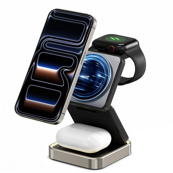 맥머트 3in1 폴더블 맥세이프 고속 무선 충전기, 1개, 블랙