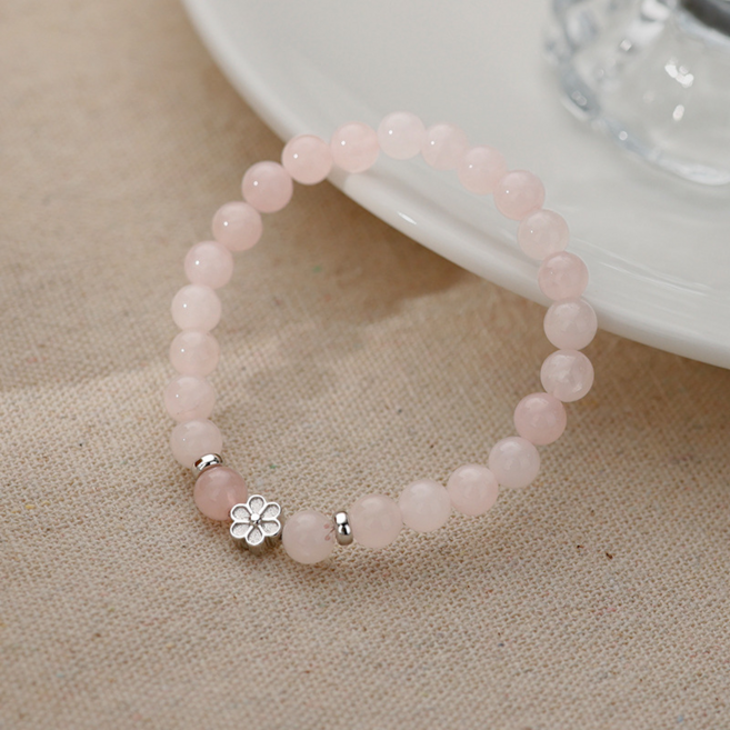 로즈쿼츠 도화 팔찌 천연 원석 복숭아꽃 참 S925 by 리마린