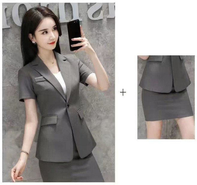 여성용 패션 정장 세트 봄 여름 패션 오피스룩 반팔 자켓 스커트 투피스 슬림핏 기질 양복 YMY
