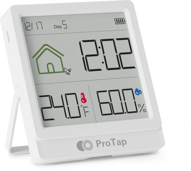 ProtTap 가정용 온습도계 CR2450 건전지 포함 대형 LCD 책상 자석 벽걸이 2in1 날짜 표시 화이트 E1C, 흰색, 1개