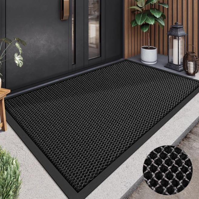 SINEET 현관 발매트 출입구 미끄럼방지 현관매트 KIC895, 1개, 블랙