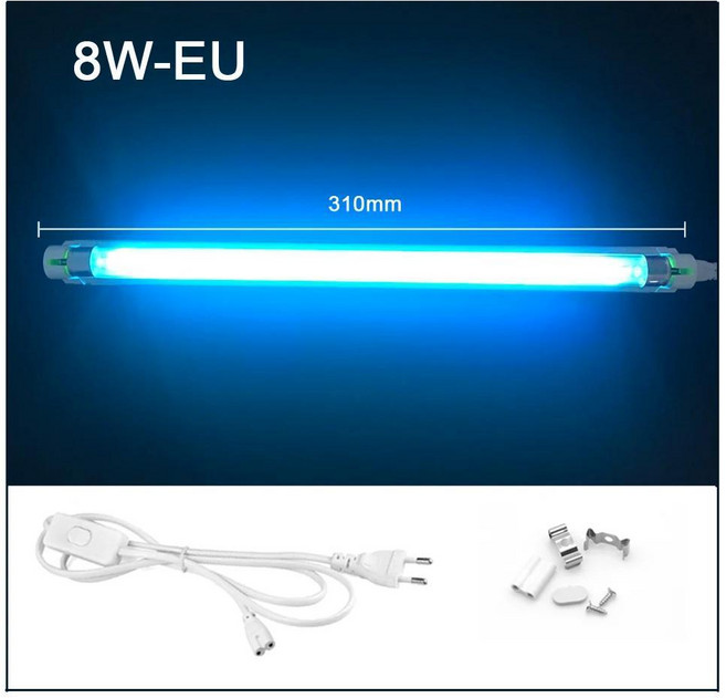 220V 240V 8W 6W Steril 램프 자외선 석영 T5 튜브 UVC Bactericidal LED UV, 8W With EU Plug_220V, 8W With EU Plug+220V