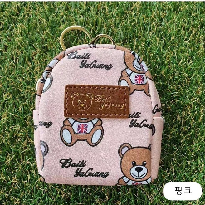 곰돌이 골프공 파우치 볼주머니 라운딩 골프 악세사리, 핑크, 1개