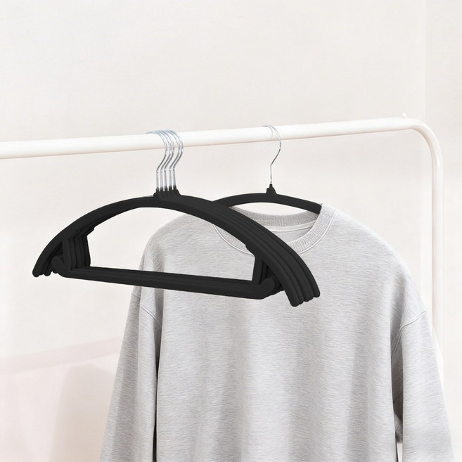 어깨 뿔 방지 내구성 좋은 360도 회전 논슬립 벨벳 라운드 옷걸이 고급형 쿠텐퍼 어깨쭐 논슬립 옷걸이, 블랙, 50개