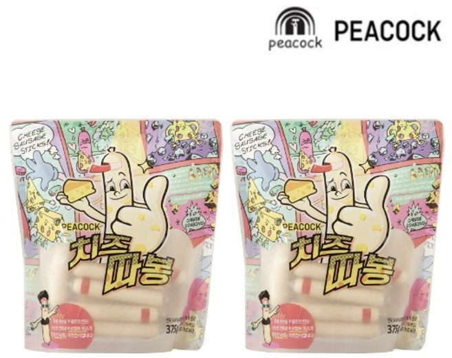 피코크 치즈 쏙쏙 박혀 맛이 따봉인 치즈 따봉 소시지 375g x 2개