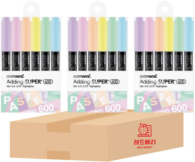 레드베리 모나미 에딩슈퍼 형광펜 세트, 파스텔컬러6색세트