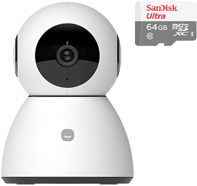 헤이홈 스마트 홈카메라 Pro+ 500만 화소 AI모션추척 가정용 홈캠 홈 CCTV 실내용, 1개, GKW-MC0511+64G SD카드