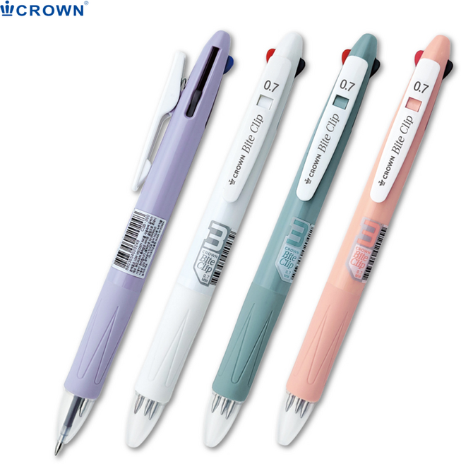 크라운 2000 바이트클립 3색볼펜 C3B-300 0.7mm 코랄-개(1개입), 코랄 0.7mm