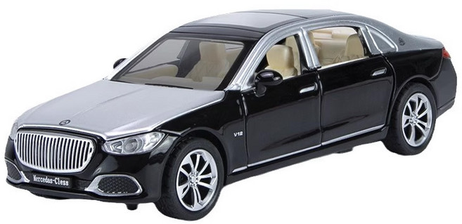 비브랜드 Benz 벤츠 마이바흐 럭셔리카 2022 S680 투톤 1대32 1:32 자동차 미니카 모형 다이캐스트, 블랙 실버, 1개