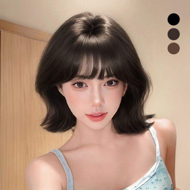 G-Stuff 여성 가발 단발 통가발 짧은 웨이브, 1개, 브라운블랙