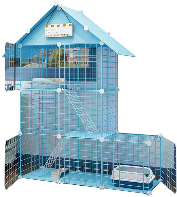 BOSUN 아이리스 고양이 케이지 대형 철장 2단 3단, [111*39*146] 작은 그리드, 패키지 1 (등산 사다리 꾸준한 버튼 고양이의 둥지), 1개