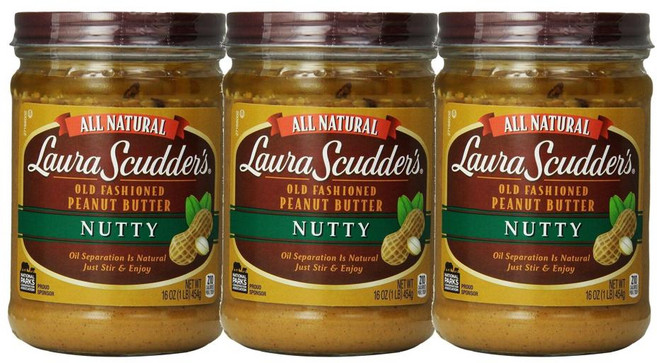 (미국직배) 로라스쿠더스 너티 땅콩잼 스프레드 올드 패션드 454g 3개 Laura Scudders Old Fashioned Nutty Peanut Butter 16 Ounces