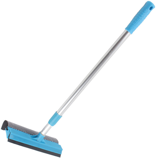 투데이리빙 길이 조절 유리 닦이 밀대 롱스퀴지 욕실 화장실 주방 세차 창문 바닥 유리 물기 제거 스퀴즈 스크레이퍼 스펀지 망사 양면 헤드 걸이식 걸레 50~85cm, 블루, 1개