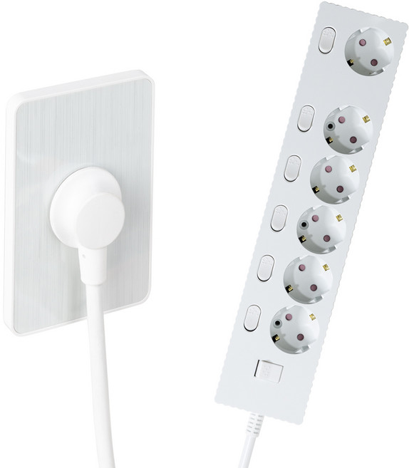 파워존 6구 납작멀티탭 고용량 웨이브 개별스위치 과부하차단 콘센트 50cm 1.5m 3m 5m 7m, 개별스위치 6구3m 화이트, 1개