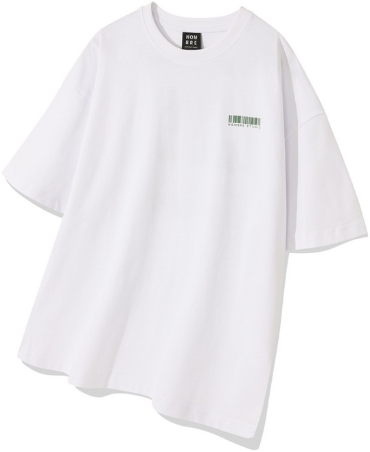 남녀공용 바코드 백 레터링 그래픽 여름 반팔티 프린팅 오버핏 티셔츠 빅사이즈 면티