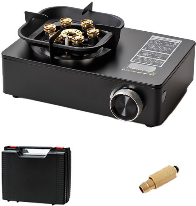love home 迷你卡式爐 戶外便攜 防風猛火 登山露營 七星爐, 1個, 卡式爐+送轉接頭+送收納箱, 黑色