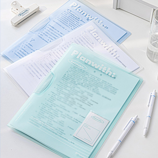 위클 파스텔 A4파일 케이스 3종세트 회전클립홀더 쫄대파일 서류 자료정리 화일 고급형, 3세트, 화이트블루민트