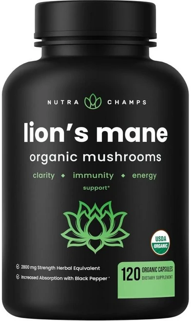 뉴트라챔스 라이온즈메인 노루궁뎅이 버섯 NutraChamps Lions Mane Mushroom, 1개, 120정 - 쿠팡