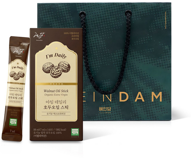 유기농 엑스트라버진 혜인담 아임 데일리 호두오일 스틱 + 쇼핑백, 1개, 98ml
