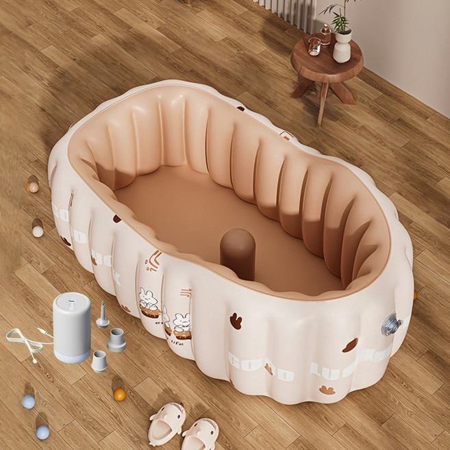 유아용 에어 베이비 욕조 아기 풀장 접이식 휴대용 간편세척 뜨거운물가능 신생아 목욕통, 코코토끼 욕조 + 무선 초고속 충전펌프 1500mAh