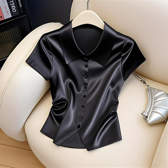 PETITBATH 여성 오피스룩 파티룩 카라 슬림 반팔 셔츠 20250712 CS WH 4111