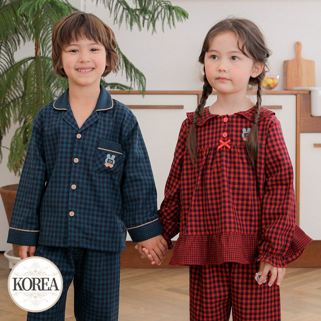 유아 주니어 체크 잠옷 포그니CH