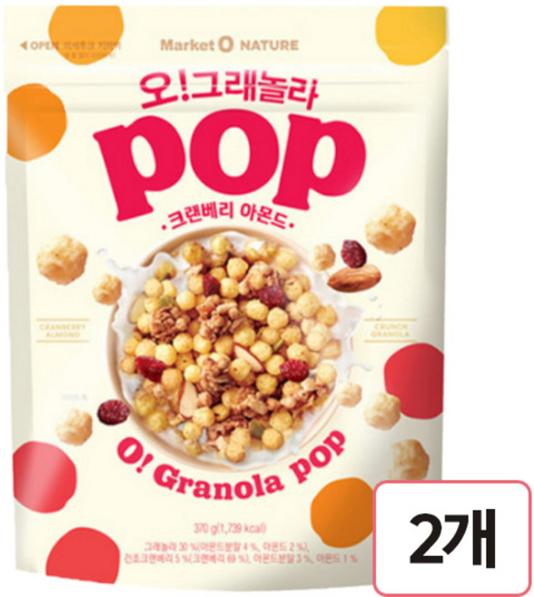 마켓오네이처 오그래놀라 크랜베리 아몬드, 370g, 2개