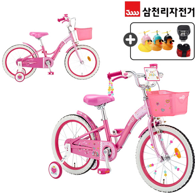 삼천리 완조립 2024 시크릿쥬쥬 16 18 인치 여아 아동 어린이 캐릭터 핑크 보조바퀴 네발 자전거, 18인치, 1개