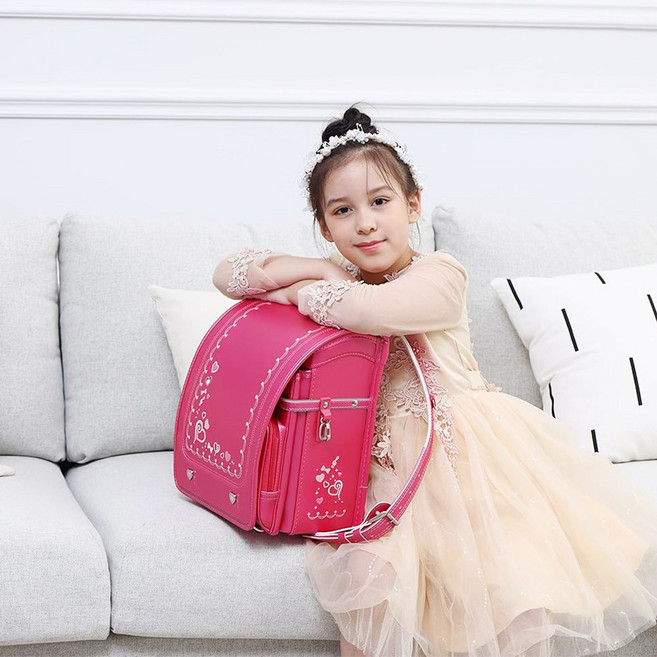 란도셀 프리미엄 초등학생책가방 고급자수 초경량 방수기능 여아용 스쿨백 레드