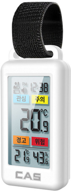 CAS 휴대용 디지털 체감온습도계 T801 고리형 미니 체감온도 측정기, 화이트