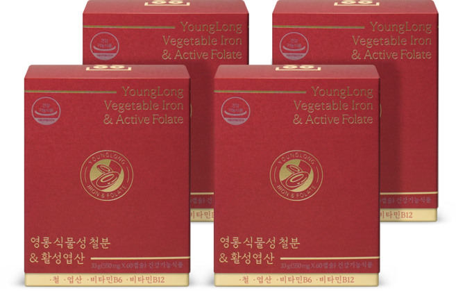 [3+1] 영롱 식물성 철분 & 활성엽산 비건 복합 비헴철 임산부 철분제 비린맛없는, 4개, 33g