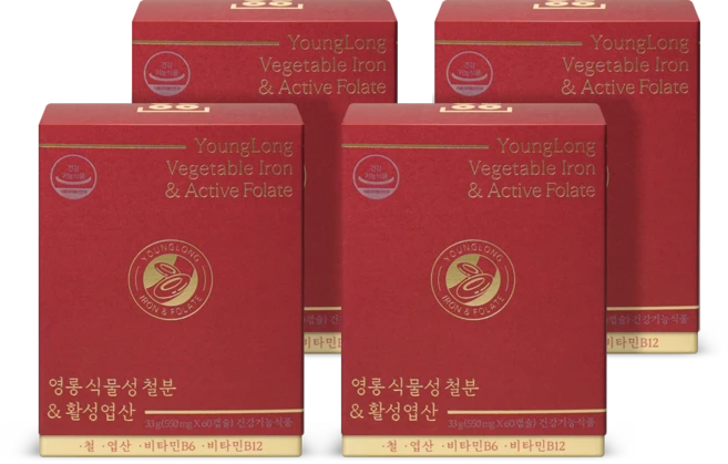 [3+1] 영롱 식물성 철분 & 활성엽산 비건 복합 비헴철 임산부 철분제 비린맛없는, 4개, 33g - 쿠팡