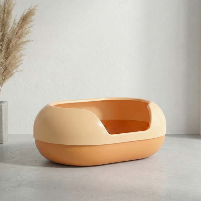 EIRAFUR 北歐美學膠囊貓砂盆 加大加高防噴濺貓砂盆 半封閉式易清理貓廁所 加厚耐用 附貓砂鏟, 夕陽橙, 1個