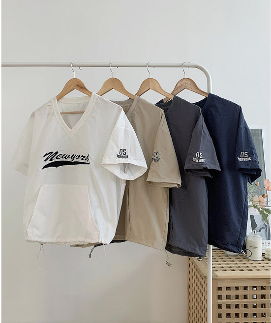 반팔ver 뉴욕시티 배색 아노락 오버핏 맨투맨