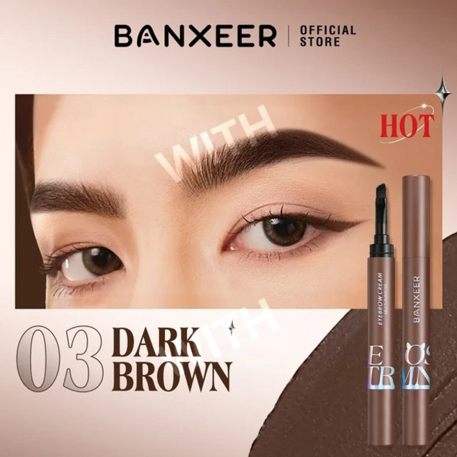 BANXEER 눈썹 포마드 브로우 젤 크림형 4가지 색상 자연 방수 롱래스팅 틴트 눈썹 가리개 브러시 포함 화장, [03] 03 Dark Brown, 03 다크 브라운, 1개