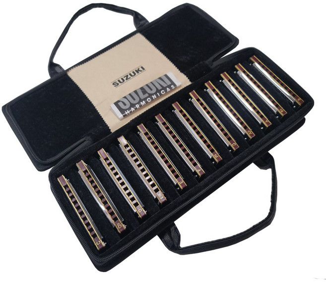 스즈키 포크마스터 10홀 하모니카 12구 풀 세트 케이스 포함, 1개