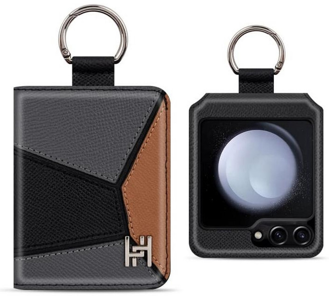 갤럭시 제트플립 라피네 콤비 링 카드 지폐 수납 다이어리 지갑 대용량 천연 소가죽 케이스