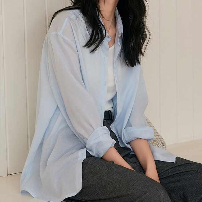 언에스온 여성 텐셀 린넨 루즈핏 심플 셔츠