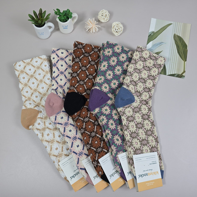 플라워 여성 중목 꽃 패션 양말 꽃자수 레이스