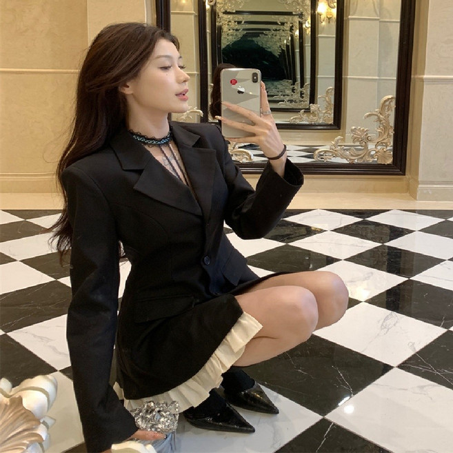 마리하우스 프릴치마 레이어드 자켓 원피스