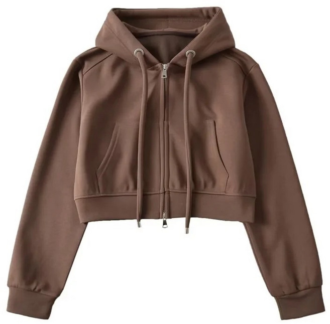 고급 원단 여성 크롭 후드 집업