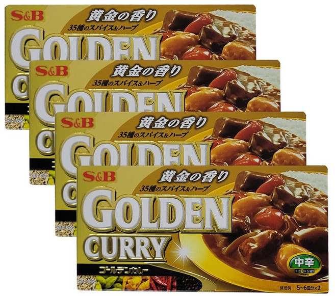 일본카레 에스비 골든카레 중간매운맛 4개 고형카레 커리, 198g