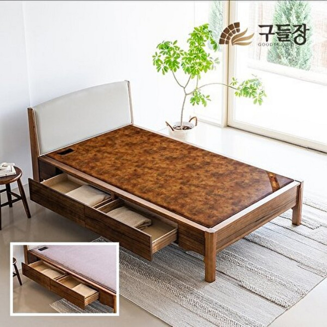 구들장건강 [전용패드증정]본가 서랍침대 황토숯볼 슈퍼싱글 흙침대, 브라운
