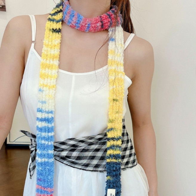 유니크 스트릿 컬러 포인트 슬림 목도리 머플러 J2074