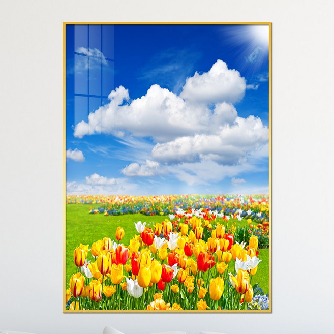 아트블루 예쁜 꽃 튤립 다발 인테리어 그림액자, 13_튤립 꽃밭과 맑은하늘