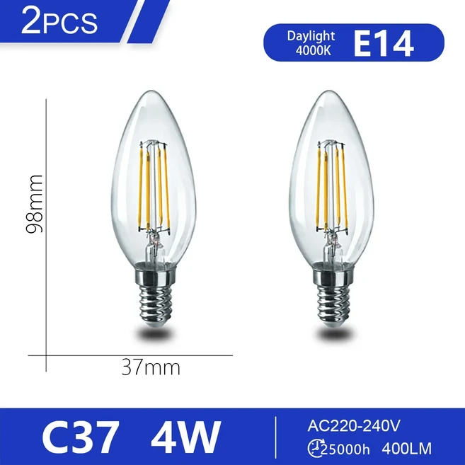 220V ST64 G125 A60 C37 레트로 LED 전구 에디슨 필라멘트 전구 8W E27 B22 E14 빈티지 따뜻한 유리 램프