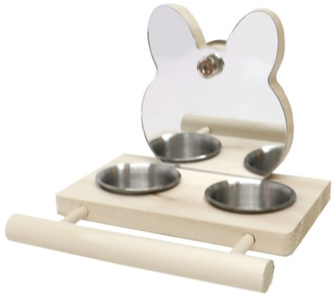 앵무새 토끼거울 원목 먹이통 간식 사료 스탠드 장난감, 1개