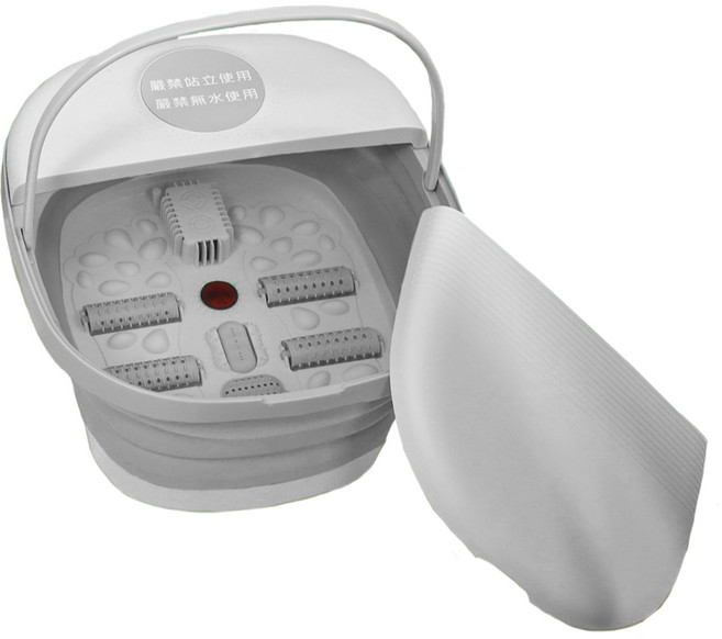 健身之星 HY-STAR 摺疊氣泡按摩足浴機 恆溫加熱泡腳桶 腳底滾輪SPA足浴盆, 1個, 白色, 白色